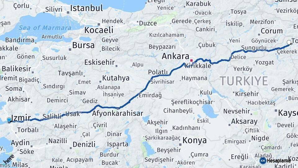 İzmir Zile Tokat Arası Kaç Km - Yol Haritası