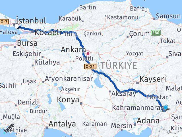 Kahramanmaraş Adalar İstanbul Arası Kaç Km - Yol Haritası