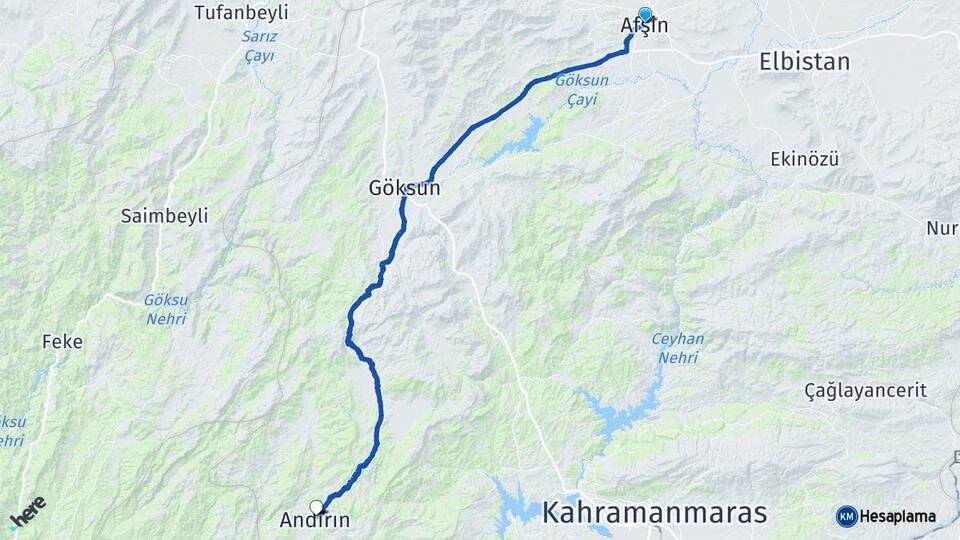 Kahramanmaraş Afşin Andırın Arası Kaç Km - Yol Haritası