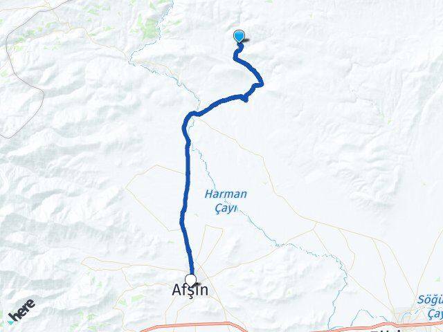 Kahramanmaraş Afşin Büyüktatlı Afşin Arası Kaç Km - Yol Haritası