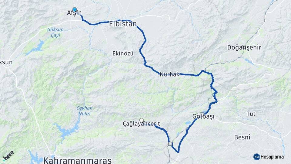 Kahramanmaraş Afşin Çağlayancerit Arası Kaç Km - Yol Haritası