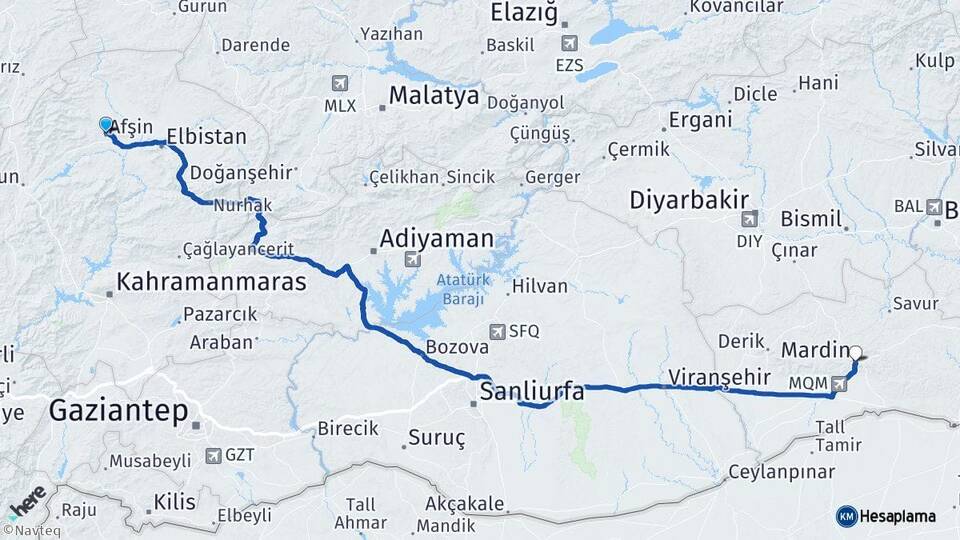 Kahramanmaraş Afşin Mardin Arası Kaç Km - Yol Haritası