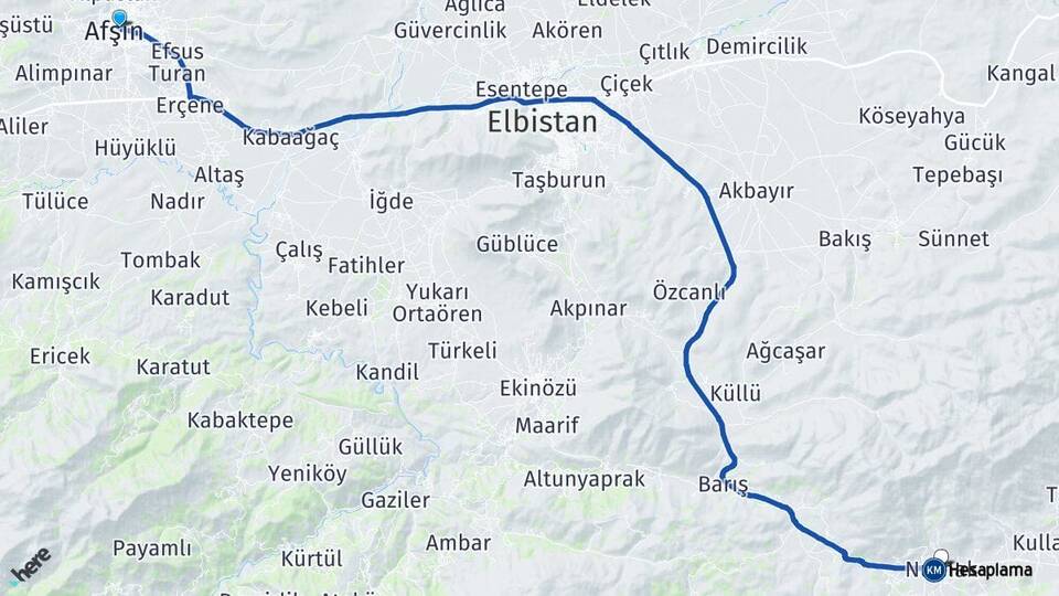 Kahramanmaraş Afşin Nurhak Arası Kaç Km - Yol Haritası