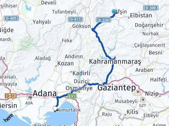 Kahramanmaraş Afşin Yumurtalık Adana Arası Kaç Km - Yol Haritası