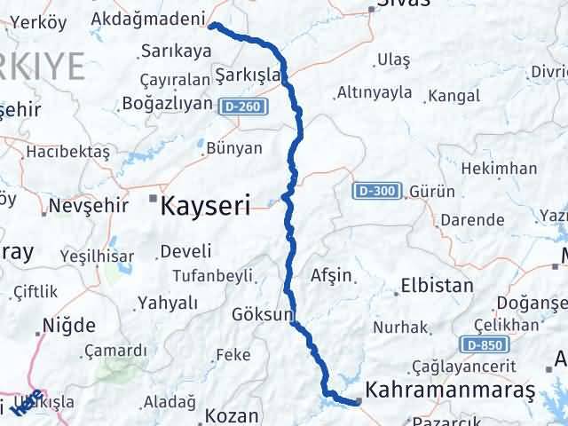 Kahramanmaraş Akdağmadeni Yozgat Arası Kaç Km - Yol Haritası