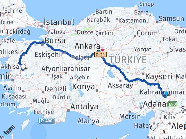 Kahramanmaraş Akhisar Manisa Arası Kaç Km - Yol Haritası