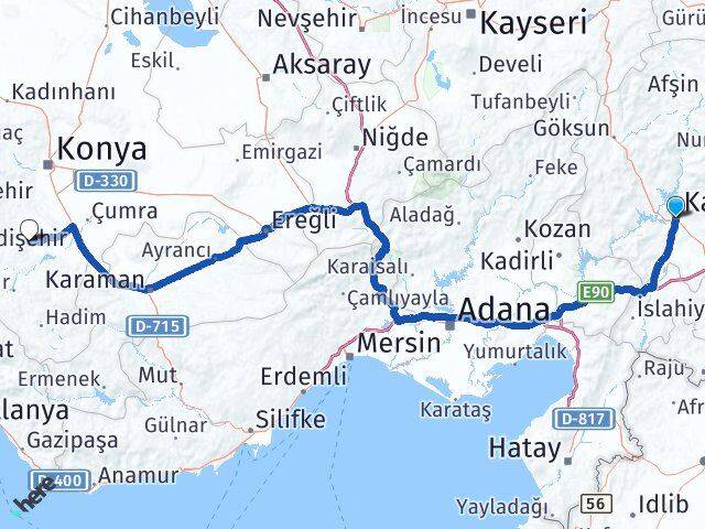 Kahramanmaraş Akören Konya Arası Kaç Km - Yol Haritası