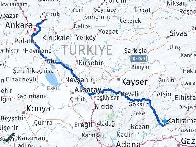 Kahramanmaraş Akyurt Ankara Arası Kaç Km - Yol Haritası