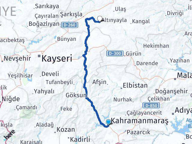 Kahramanmaraş Altınyayla Sivas Arası Kaç Km - Yol Haritası