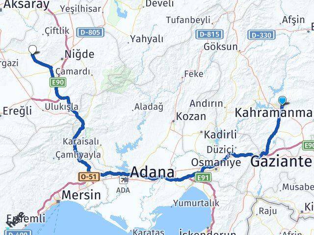 Kahramanmaraş Altunhisar Niğde Arası Kaç Km - Yol Haritası