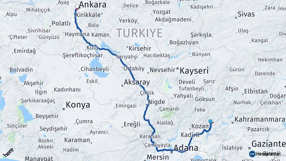 Kahramanmaraş Andırın Ankara Arası Kaç Km - Yol Haritası