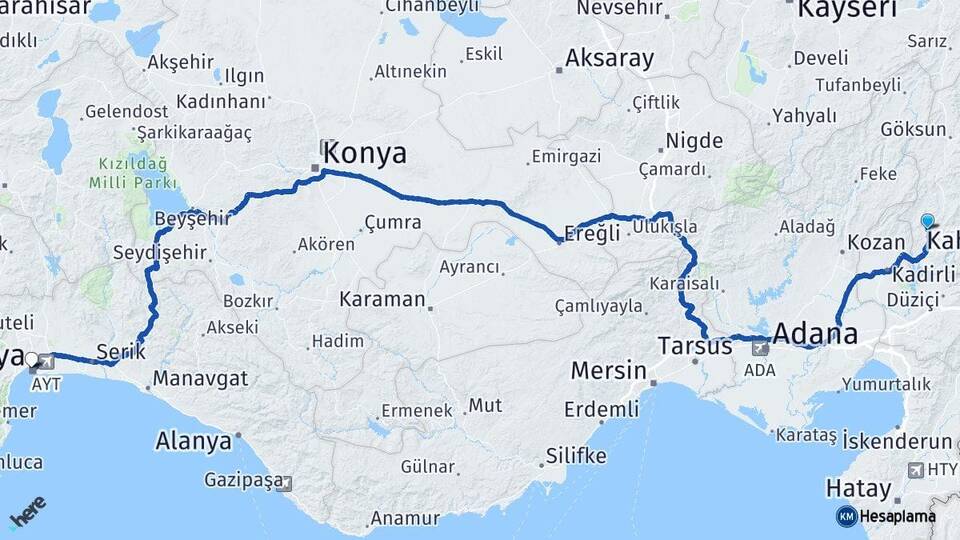 Kahramanmaraş Andırın Antalya Arası Kaç Km - Yol Haritası