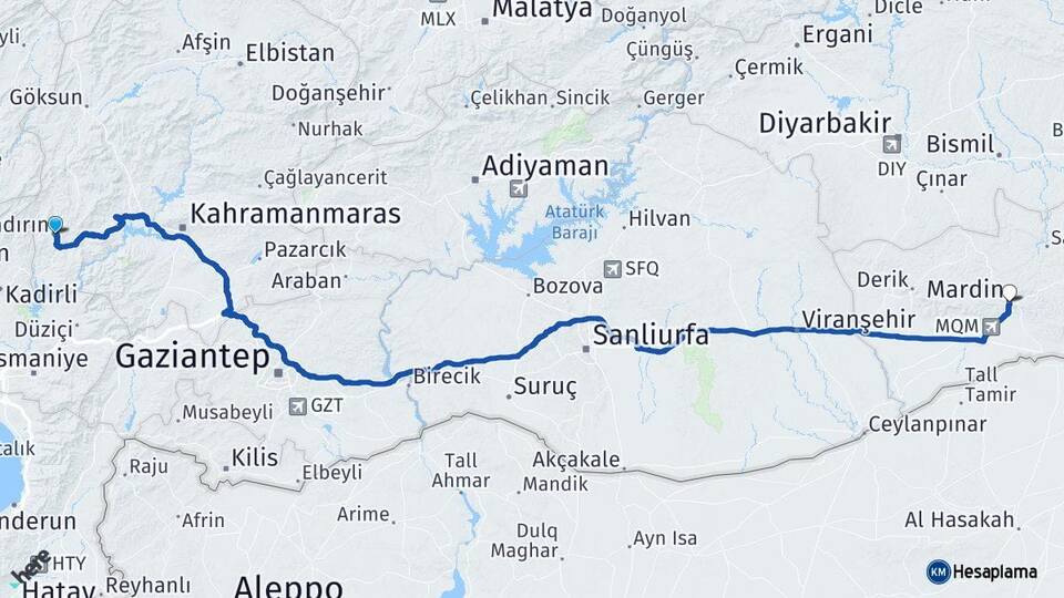 Kahramanmaraş Andırın Mardin Arası Kaç Km - Yol Haritası