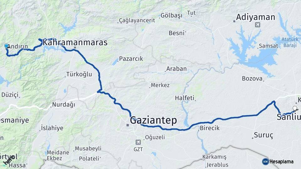 Kahramanmaraş Andırın Şanlıurfa Arası Kaç Km - Yol Haritası