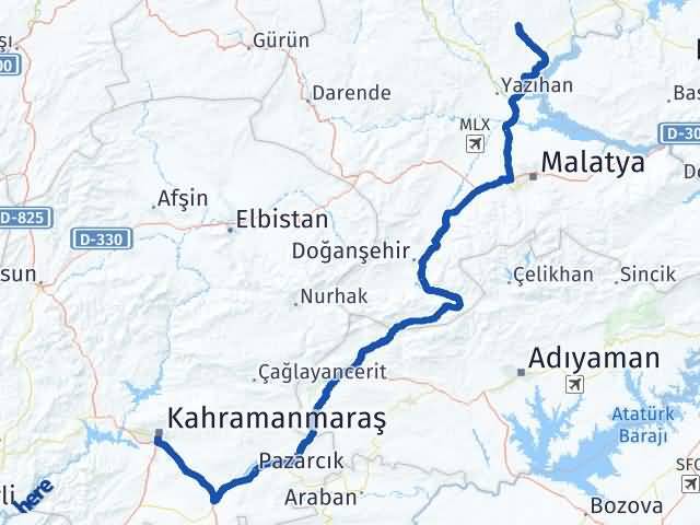 Kahramanmaraş Arguvan Malatya Arası Kaç Km - Yol Haritası