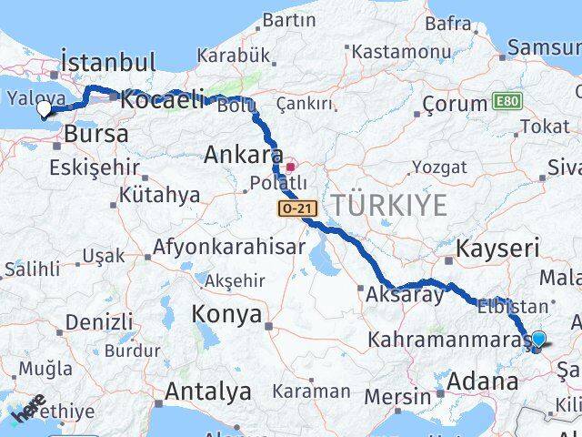 Kahramanmaraş Armutlu Yalova Arası Kaç Km - Yol Haritası