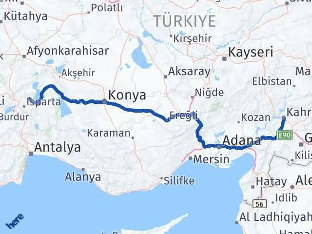 Kahramanmaraş Atabey Isparta Arası Kaç Km - Yol Haritası