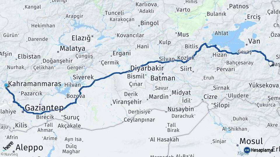 Kahramanmaraş Başkale Van Arası Kaç Km - Yol Haritası