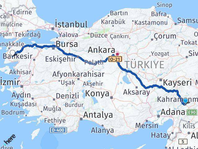 Kahramanmaraş Bayramiç Çanakkale Arası Kaç Km - Yol Haritası