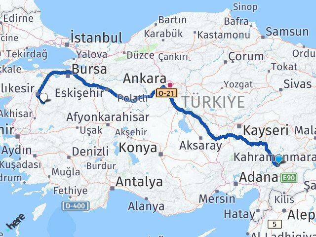 Kahramanmaraş Bigadiç Balıkesir Arası Kaç Km - Yol Haritası