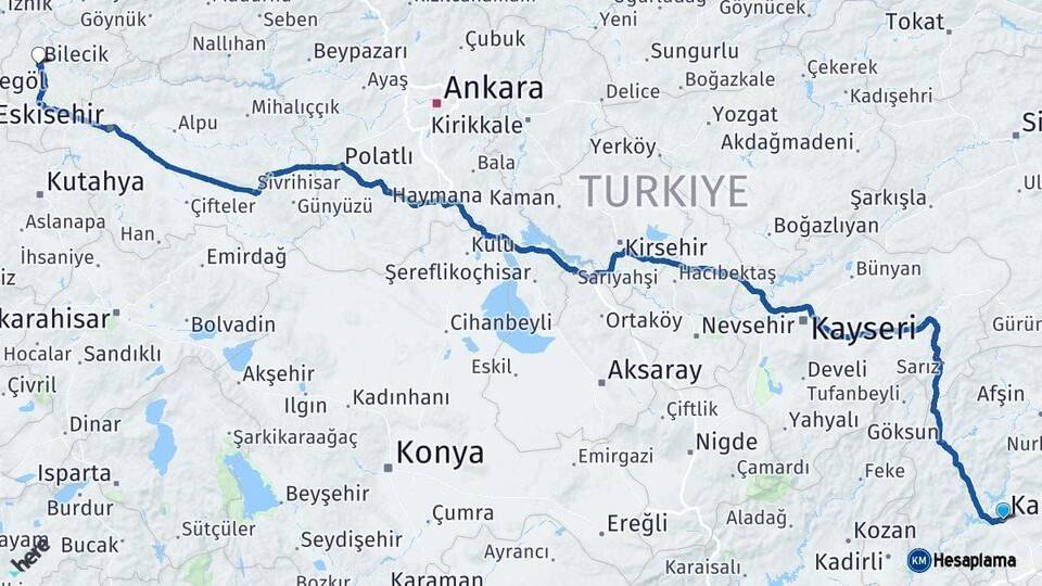 Kahramanmaraş Bilecik Arası Kaç Km - Yol Haritası
