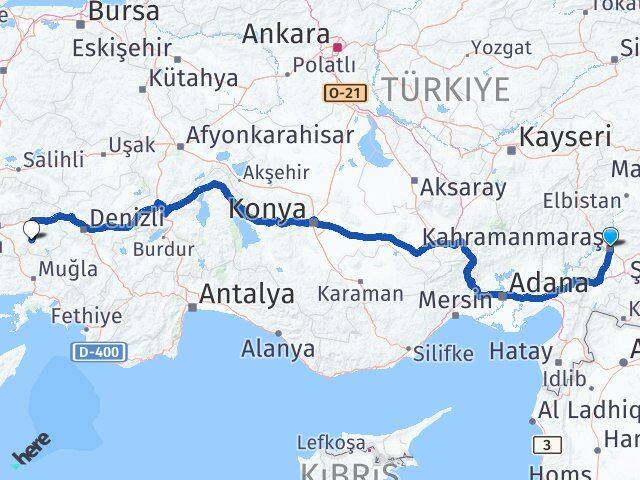 Kahramanmaraş Bozdoğan Aydın Arası Kaç Km - Yol Haritası