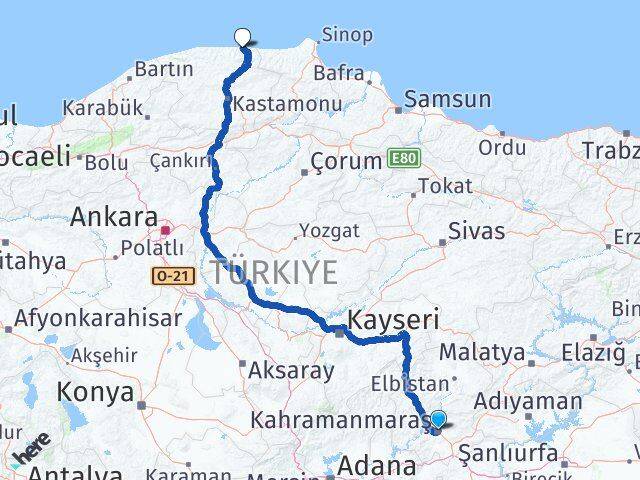 Kahramanmaraş Bozkurt Kastamonu Arası Kaç Km - Yol Haritası