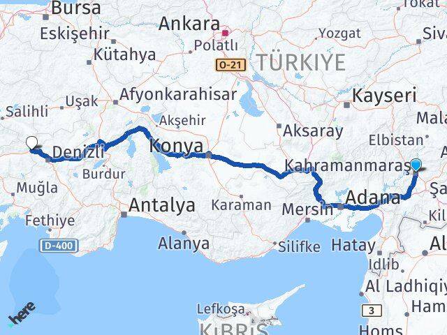 Kahramanmaraş Buharkent Aydın Arası Kaç Km - Yol Haritası