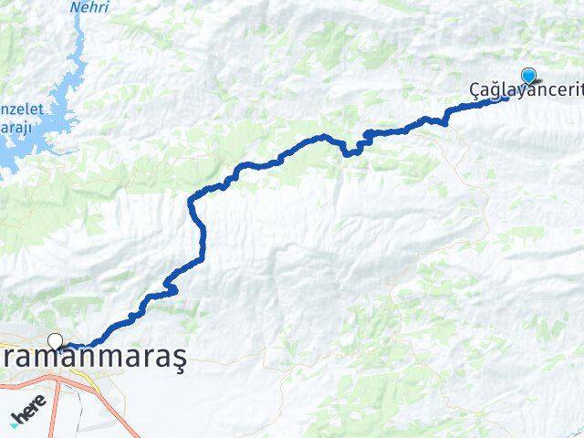 Kahramanmaraş Çağlayancerit Onikişubat Arası Kaç Km - Yol Haritası