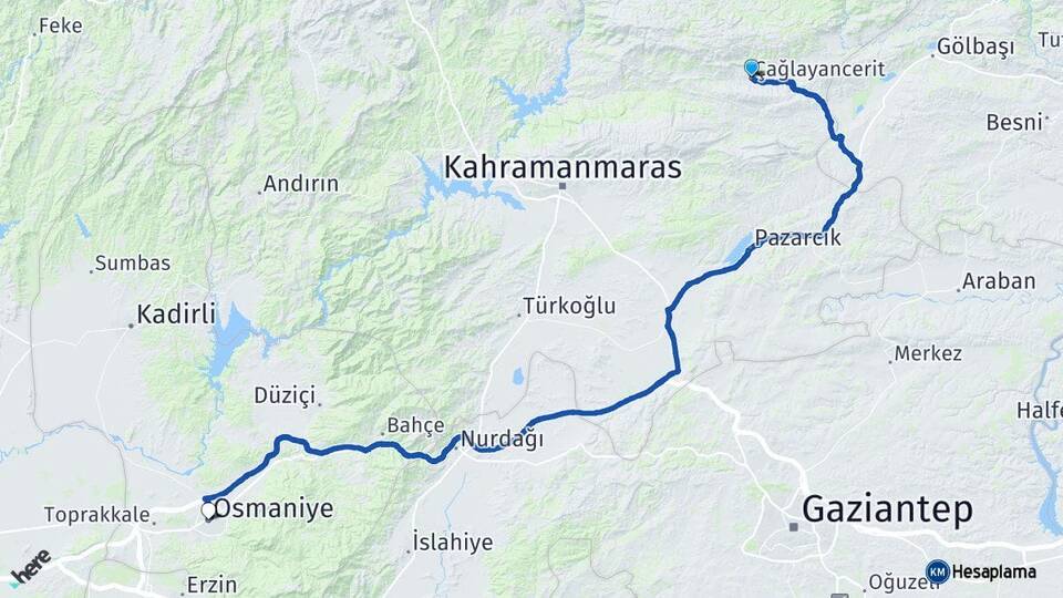 Kahramanmaraş Çağlayancerit Osmaniye Arası Kaç Km - Yol Haritası
