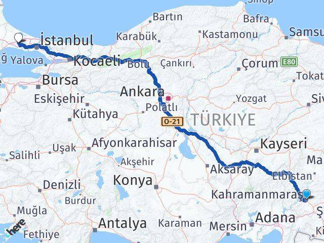 Kahramanmaraş Çatalca İstanbul Arası Kaç Km - Yol Haritası