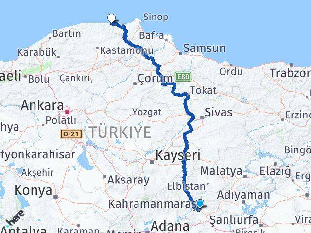 Kahramanmaraş Çatalzeytin Kastamonu Arası Kaç Km - Yol Haritası