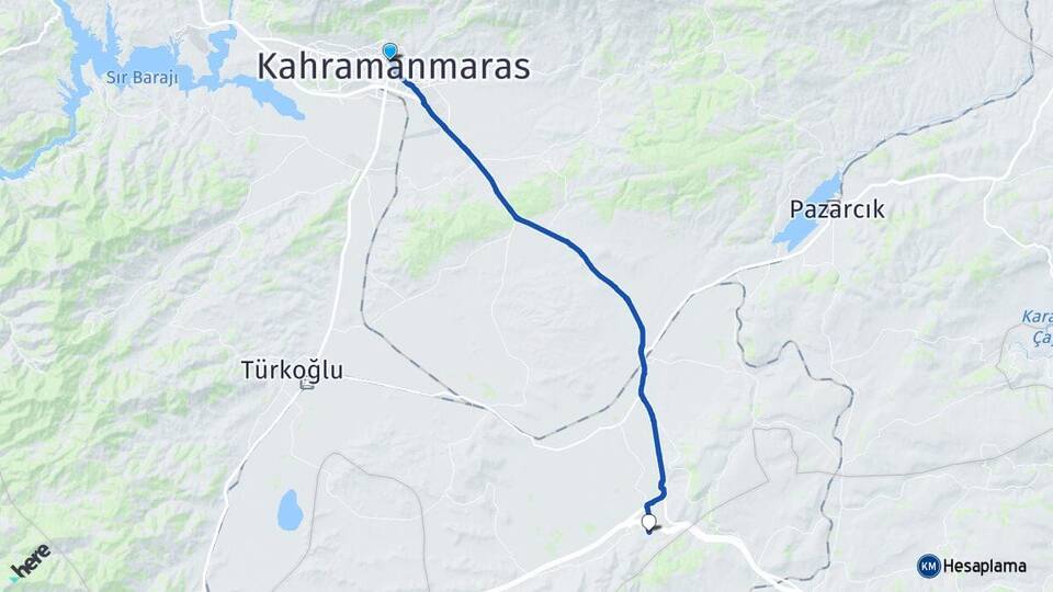 Kahramanmaraş Çöçelli Pazarcık Arası Kaç Km - Yol Haritası