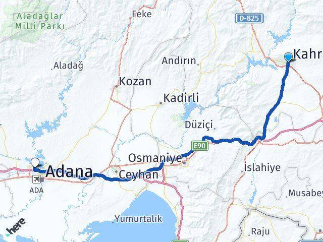 Kahramanmaraş Çukurova Adana Arası Kaç Km - Yol Haritası