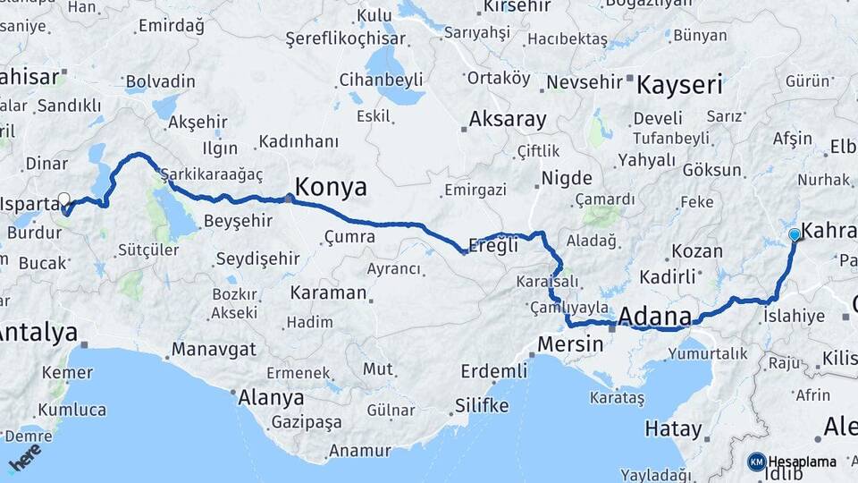Kahramanmaraş Cumhuriyet Üniversitesi Arası Kaç Km - Yol Haritası