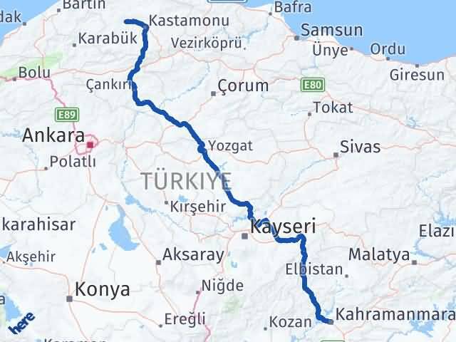 Kahramanmaraş Daday Kastamonu Arası Kaç Km - Yol Haritası