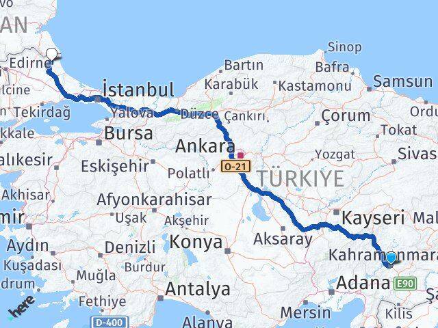 Kahramanmaraş Demirköy Kırklareli Arası Kaç Km - Yol Haritası
