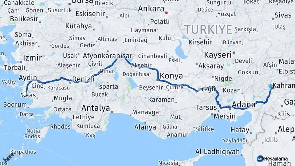 Kahramanmaraş Didim Aydın Arası Kaç Km - Yol Haritası