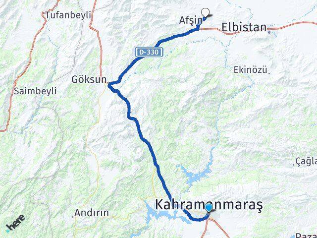 Kahramanmaraş Dulkadiroğlu Afşin Arası Kaç Km - Yol Haritası
