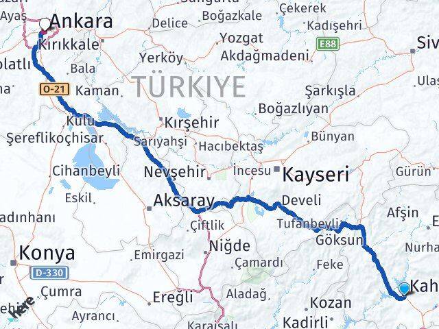 Kahramanmaraş Dulkadiroğlu Ankara Arası Kaç Km - Yol Haritası