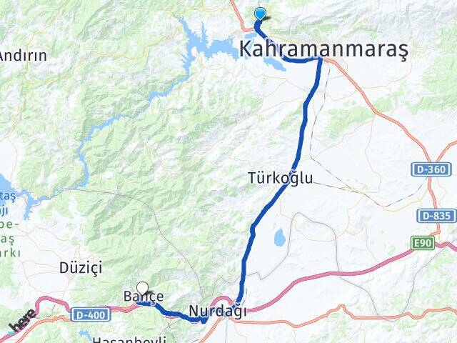 Kahramanmaraş Dulkadiroğlu Bahçe Osmaniye Arası Kaç Km - Yol Haritası