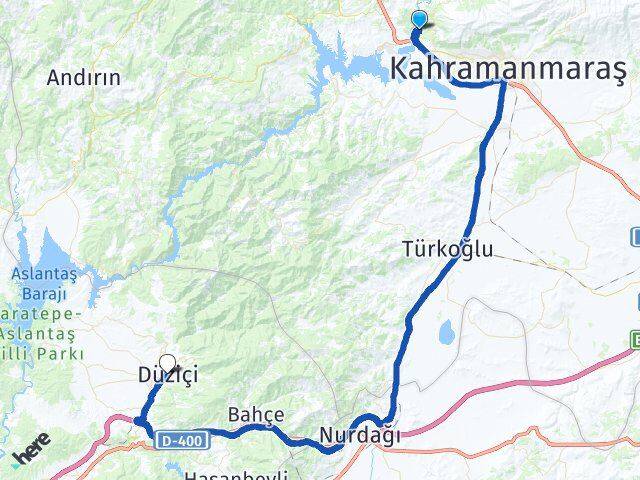Kahramanmaraş Dulkadiroğlu Düziçi Osmaniye Arası Kaç Km - Yol Haritası