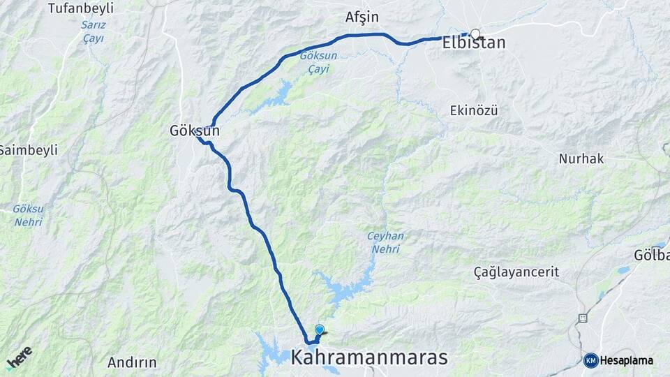 Kahramanmaraş Dulkadiroğlu Elbistan Arası Kaç Km - Yol Haritası