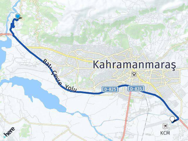 Kahramanmaraş Dulkadiroğlu Kahramanmaraş Havalimanı Arası Kaç Km - Yol Haritası