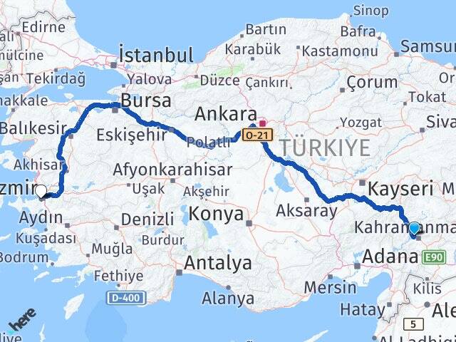 Kahramanmaraş Dulkadiroğlu Karabağlar İzmir Arası Kaç Km - Yol Haritası