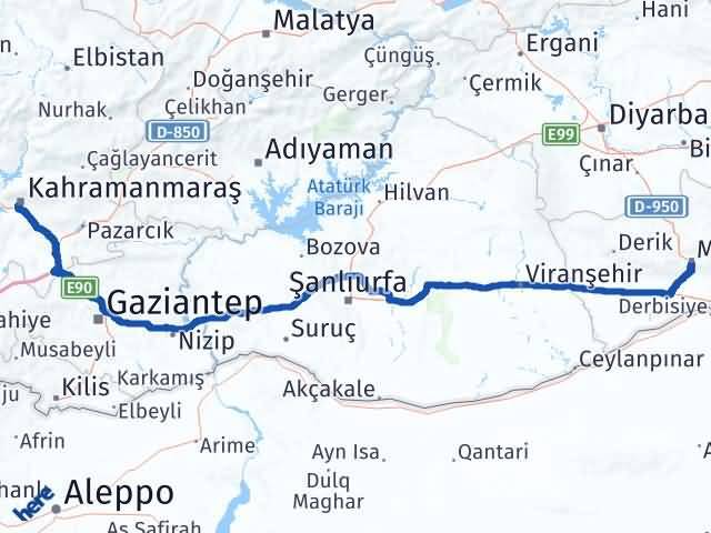 Kahramanmaraş Dulkadiroğlu Mardin Arası Kaç Km - Yol Haritası