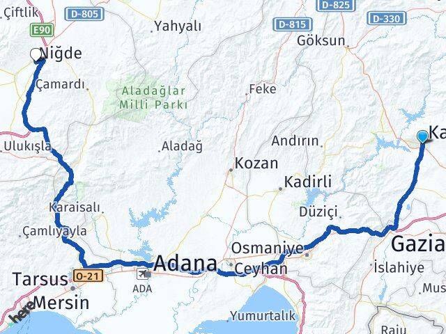 Kahramanmaraş Dulkadiroğlu Niğde Arası Kaç Km - Yol Haritası