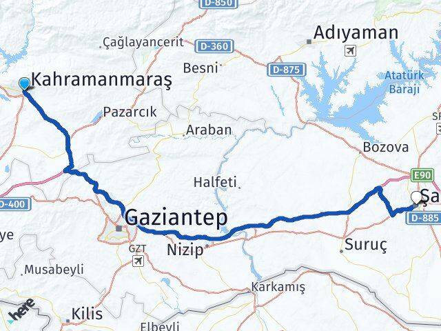 Kahramanmaraş Dulkadiroğlu Şanlıurfa Arası Kaç Km - Yol Haritası