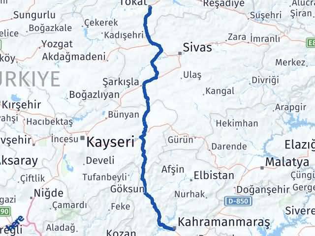 Kahramanmaraş Dulkadiroğlu Tokat Arası Kaç Km - Yol Haritası