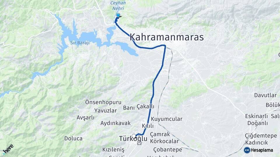 Kahramanmaraş Dulkadiroğlu Türkoğlu Arası Kaç Km - Yol Haritası
